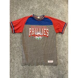 Mitchell Ness Philadelphia Phillies Baseball Raglan T Shirt Men L Gray Red Blue